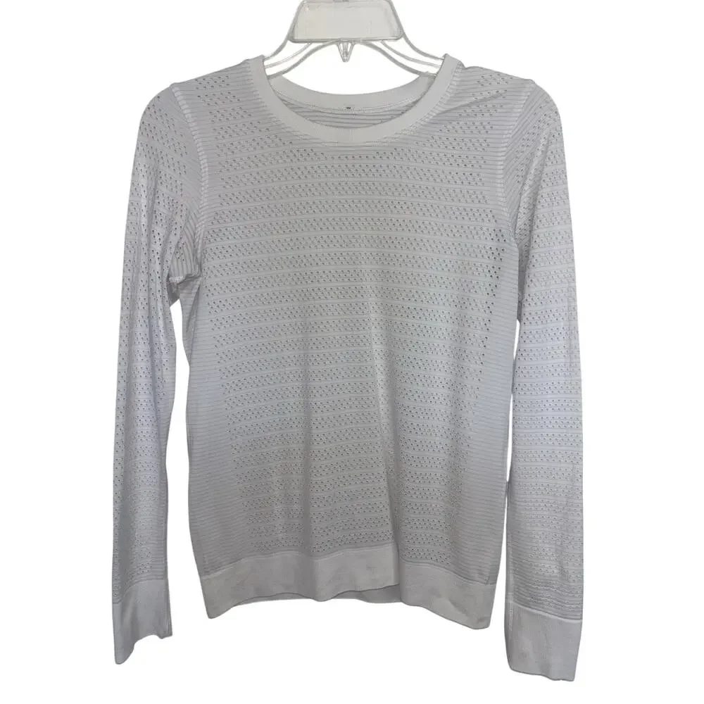 Lululemon White Breeze By Long Sleeve Seamless Mesh Top Women’s 6 Gym Workout